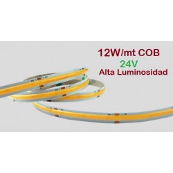 Tira LED 5 mts Flexible 24V 60W COB IP20, Alta Luminosidad IRC>90